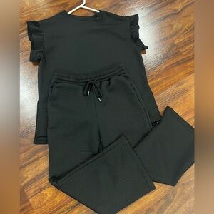 Black Women's Knit Drawstring Set - Casual Comfort